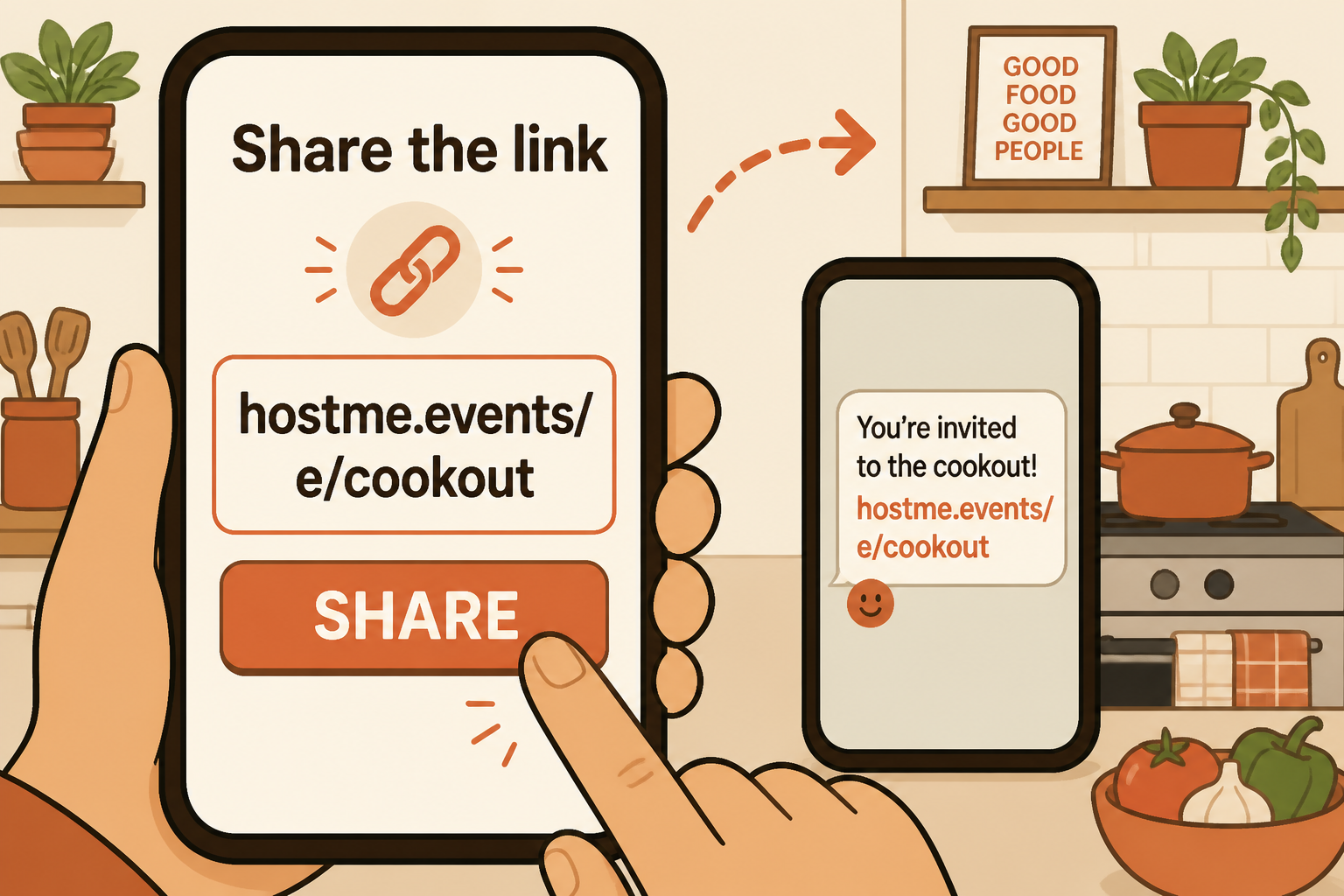 Phone sharing a hostme event link